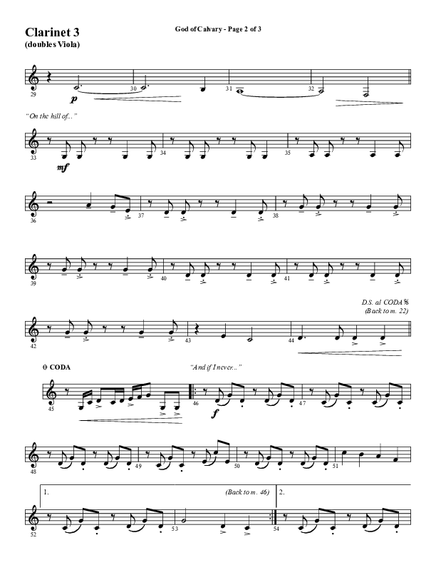 God Of Calvary (Choral Anthem SATB) Clarinet 3 (Word Music Choral / Arr. Jay Rouse)