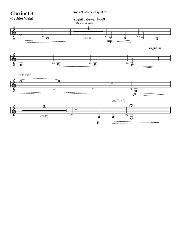 God Of Calvary (Choral Anthem SATB) Clarinet 3 (Word Music Choral / Arr. Jay Rouse)