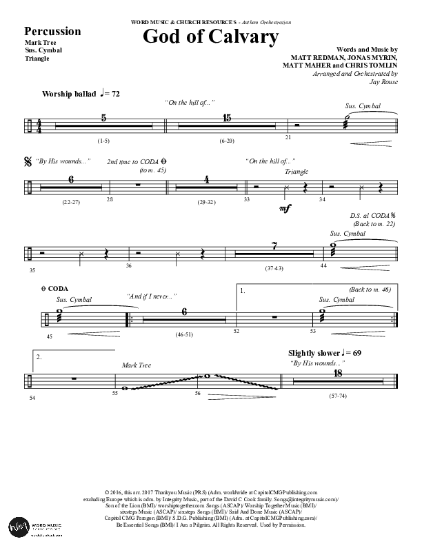 God Of Calvary (Choral Anthem SATB) Percussion (Word Music Choral / Arr. Jay Rouse)