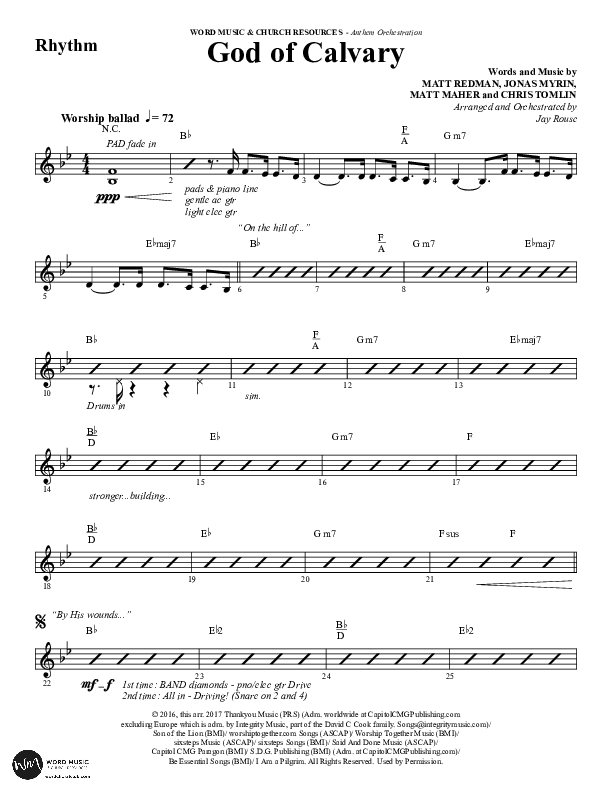 God Of Calvary (Choral Anthem SATB) Rhythm Chart (Word Music Choral / Arr. Jay Rouse)