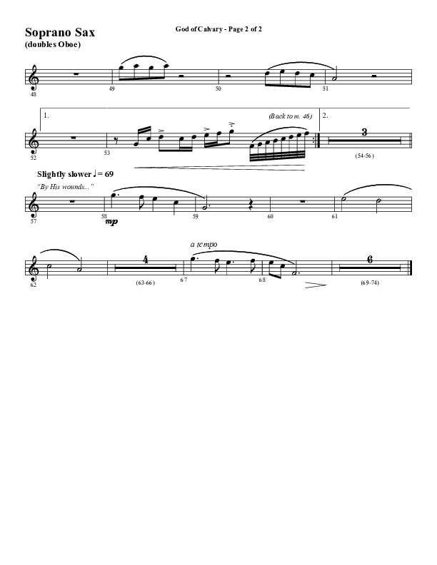 God Of Calvary (Choral Anthem SATB) Soprano Sax (Word Music Choral / Arr. Jay Rouse)