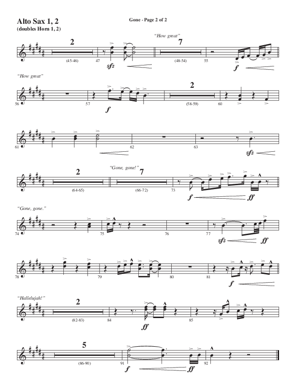 Gone (Choral Anthem SATB) Alto Sax 1/2 (Word Music Choral / Arr. Cliff Duren)