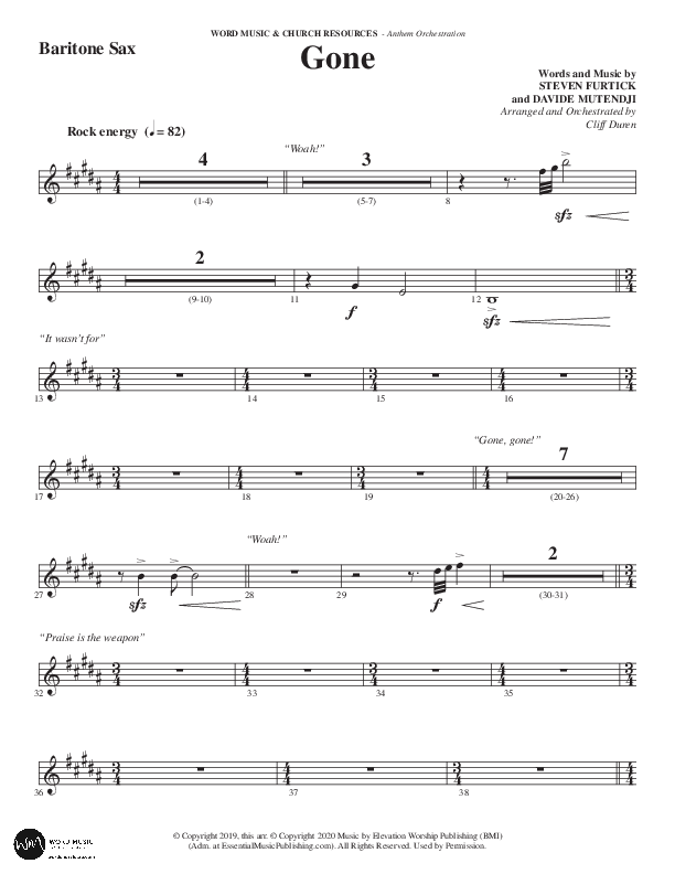 Gone (Choral Anthem SATB) Bari Sax (Word Music Choral / Arr. Cliff Duren)