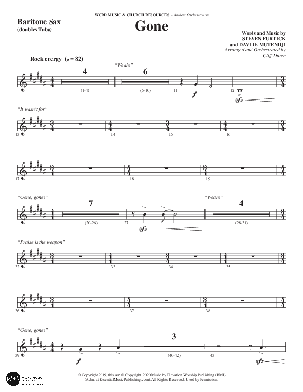 Gone (Choral Anthem SATB) Bari Sax (Word Music Choral / Arr. Cliff Duren)