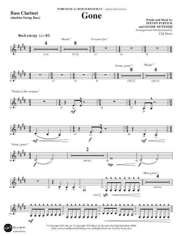 Gone (Choral Anthem SATB) Bass Clarinet (Word Music Choral / Arr. Cliff Duren)