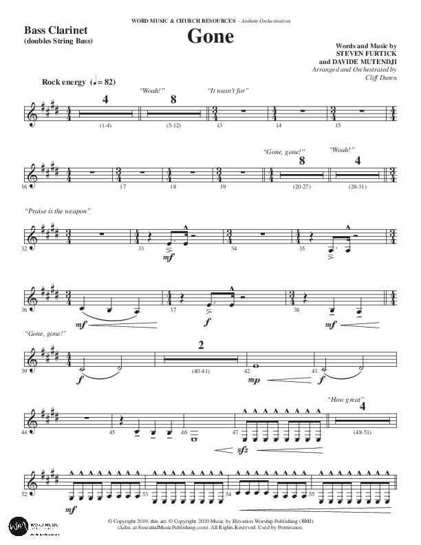 Gone (Choral Anthem SATB) Bass Clarinet (Word Music Choral / Arr. Cliff Duren)