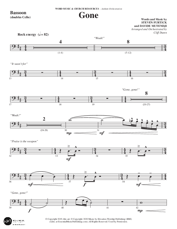 Gone (Choral Anthem SATB) Bassoon (Word Music Choral / Arr. Cliff Duren)