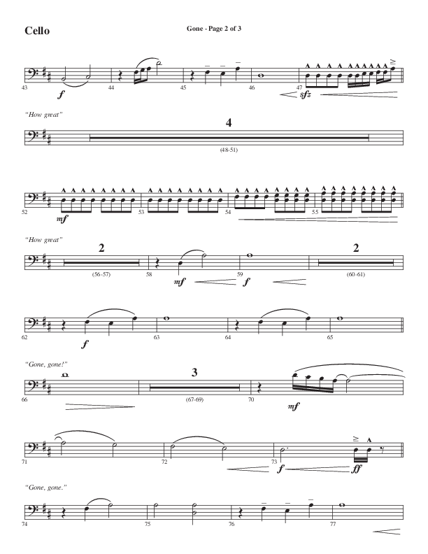 Gone (Choral Anthem SATB) Cello (Word Music Choral / Arr. Cliff Duren)