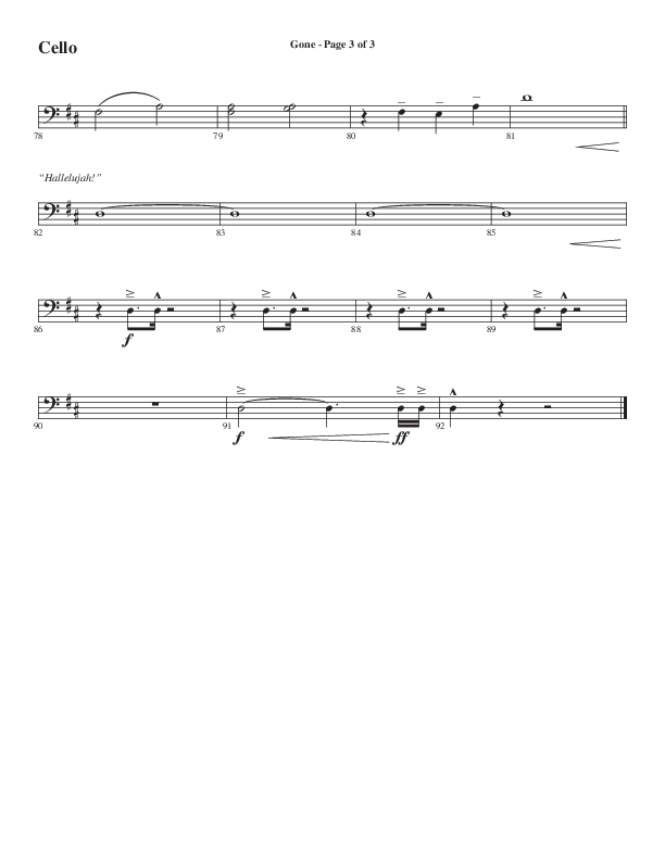 Gone (Choral Anthem SATB) Cello (Word Music Choral / Arr. Cliff Duren)