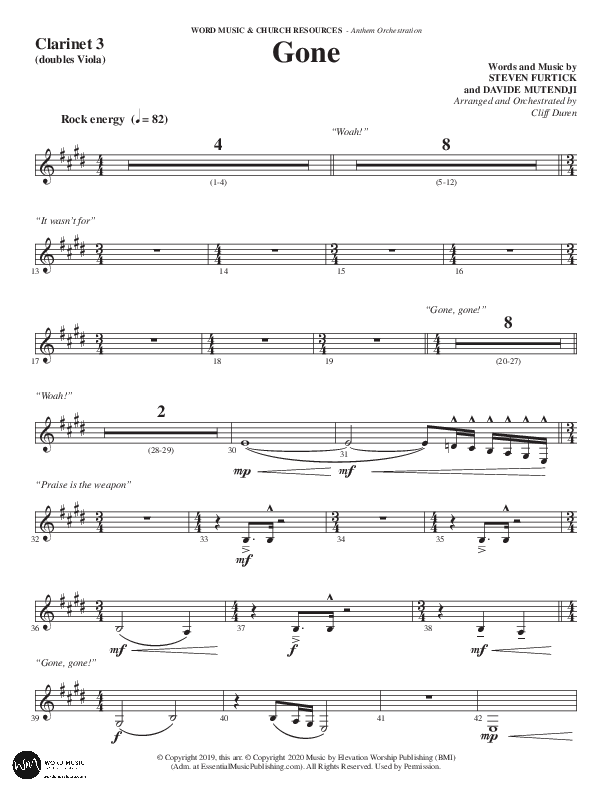 Gone (Choral Anthem SATB) Clarinet 3 (Word Music Choral / Arr. Cliff Duren)