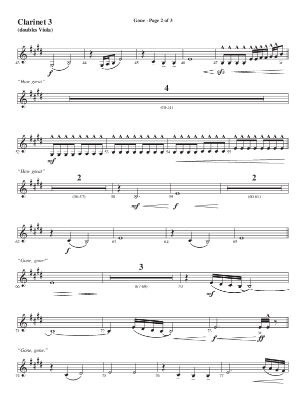 Gone (Choral Anthem SATB) Clarinet 3 (Word Music Choral / Arr. Cliff Duren)