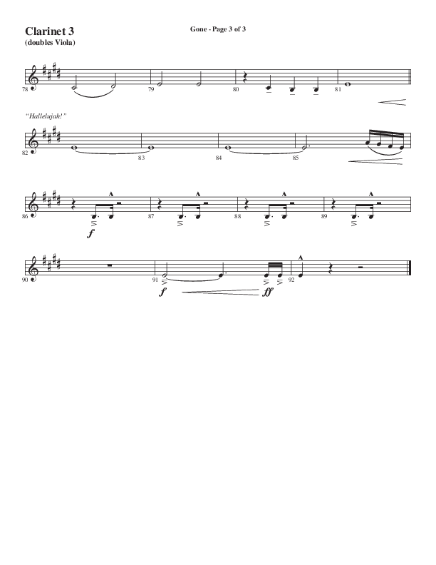 Gone (Choral Anthem SATB) Clarinet 3 (Word Music Choral / Arr. Cliff Duren)