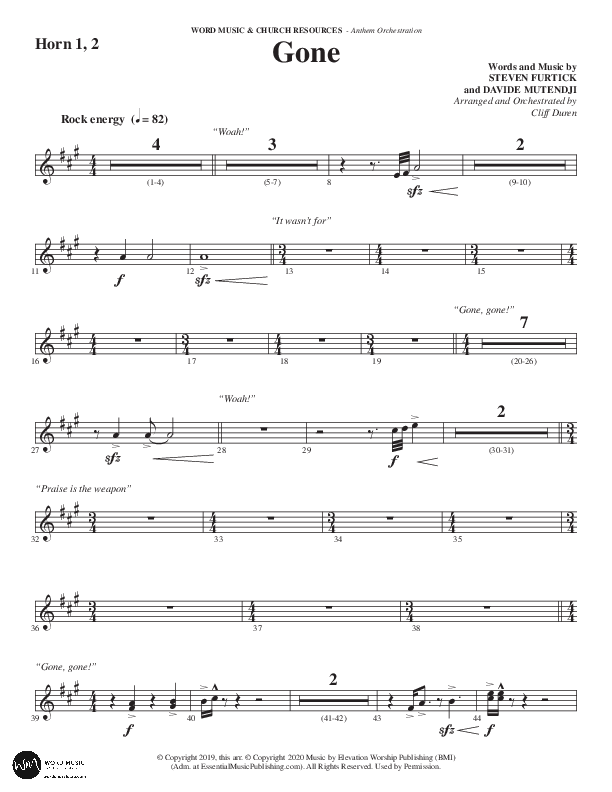 Gone (Choral Anthem SATB) French Horn 1/2 (Word Music Choral / Arr. Cliff Duren)