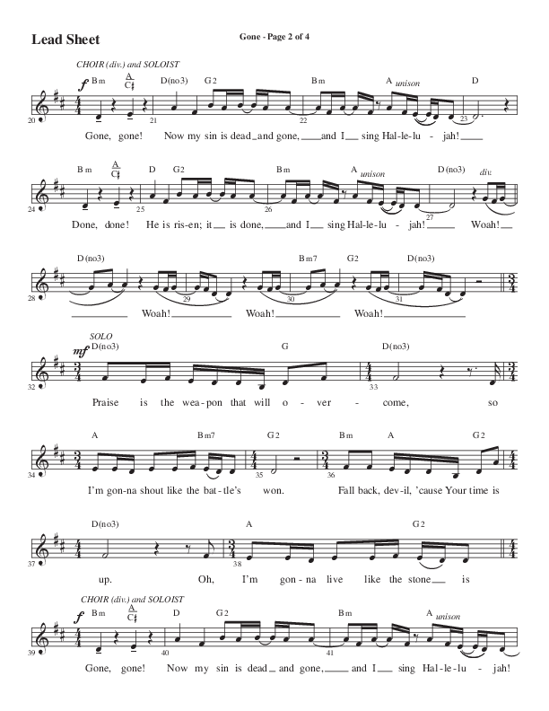 Gone (Choral Anthem SATB) Lead Sheet (Melody) (Word Music Choral / Arr. Cliff Duren)
