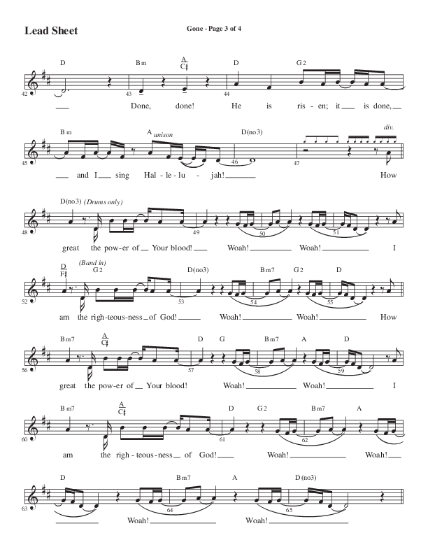 Gone (Choral Anthem SATB) Lead Sheet (Melody) (Word Music Choral / Arr. Cliff Duren)