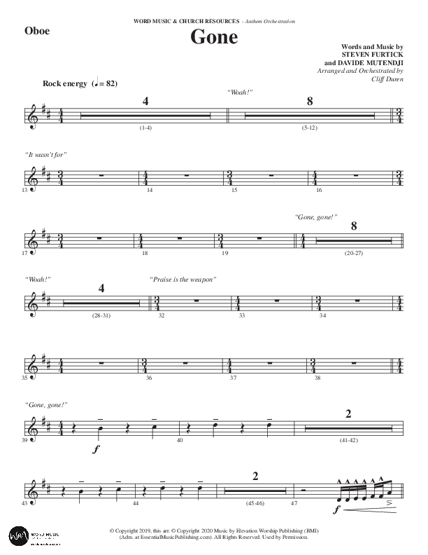 Gone (Choral Anthem SATB) Oboe (Word Music Choral / Arr. Cliff Duren)