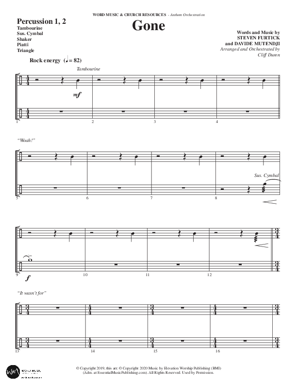 Gone (Choral Anthem SATB) Percussion 1/2 (Word Music Choral / Arr. Cliff Duren)