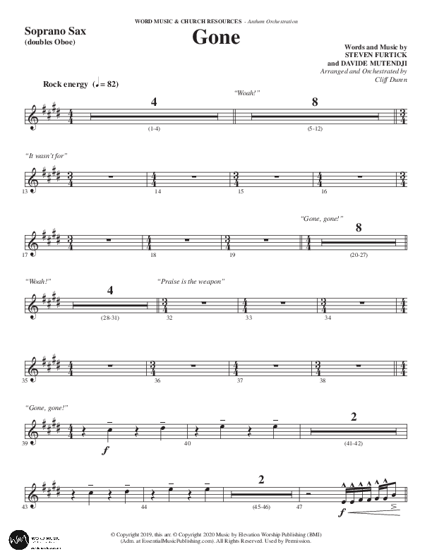 Gone (Choral Anthem SATB) Soprano Sax (Word Music Choral / Arr. Cliff Duren)