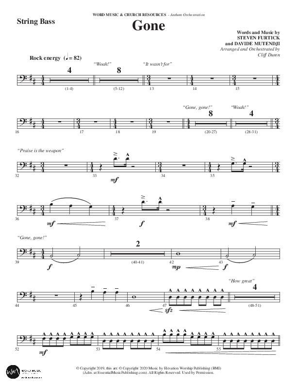Gone (Choral Anthem SATB) String Bass (Word Music Choral / Arr. Cliff Duren)