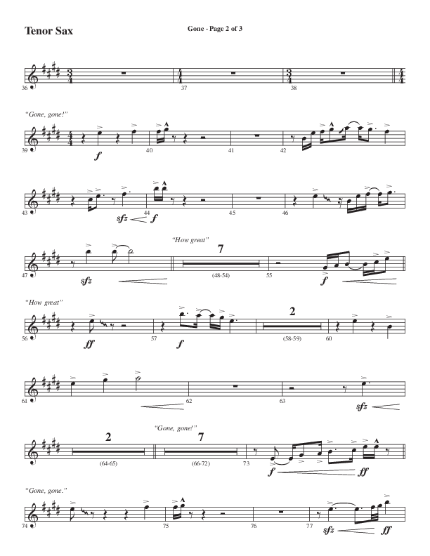 Gone (Choral Anthem SATB) Tenor Sax 1 (Word Music Choral / Arr. Cliff Duren)