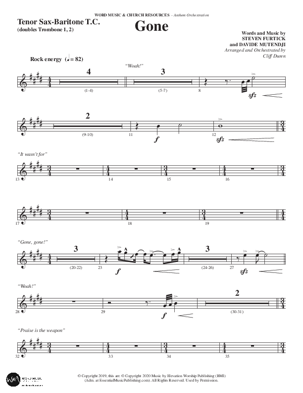 Gone (Choral Anthem SATB) Tenor Sax/Baritone T.C. (Word Music Choral / Arr. Cliff Duren)