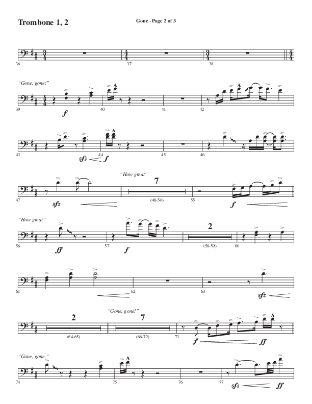 Gone (Choral Anthem SATB) Trombone 1/2 (Word Music Choral / Arr. Cliff Duren)