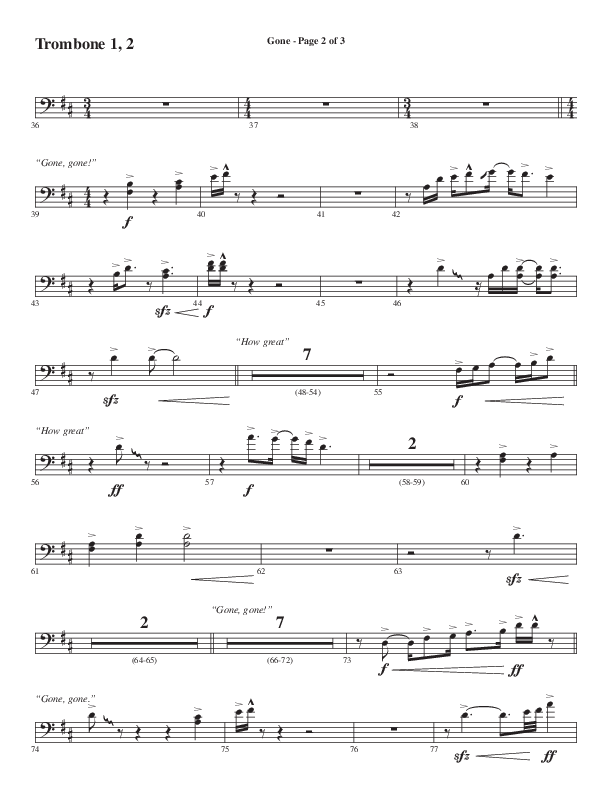 Gone (Choral Anthem SATB) Trombone 1/2 (Word Music Choral / Arr. Cliff Duren)