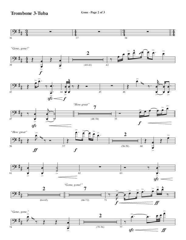 Gone (Choral Anthem SATB) Trombone 3/Tuba (Word Music Choral / Arr. Cliff Duren)
