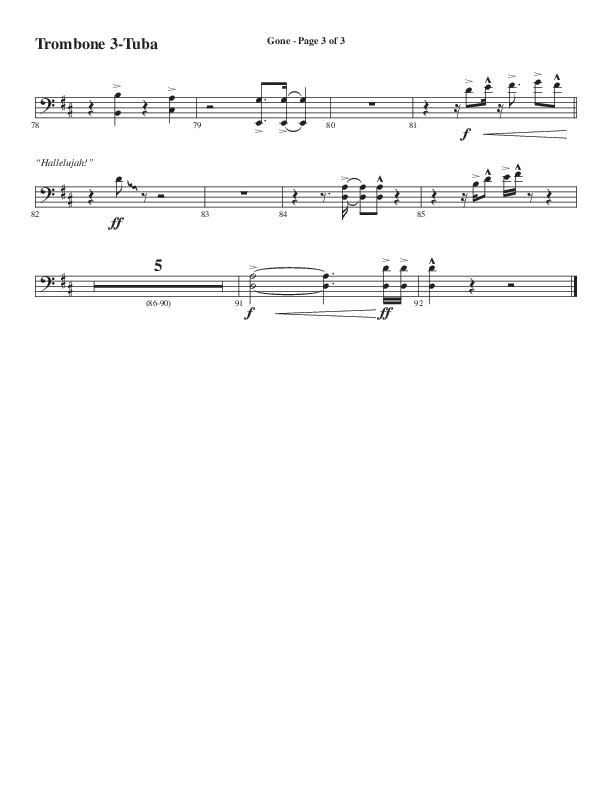 Gone (Choral Anthem SATB) Trombone 3/Tuba (Word Music Choral / Arr. Cliff Duren)