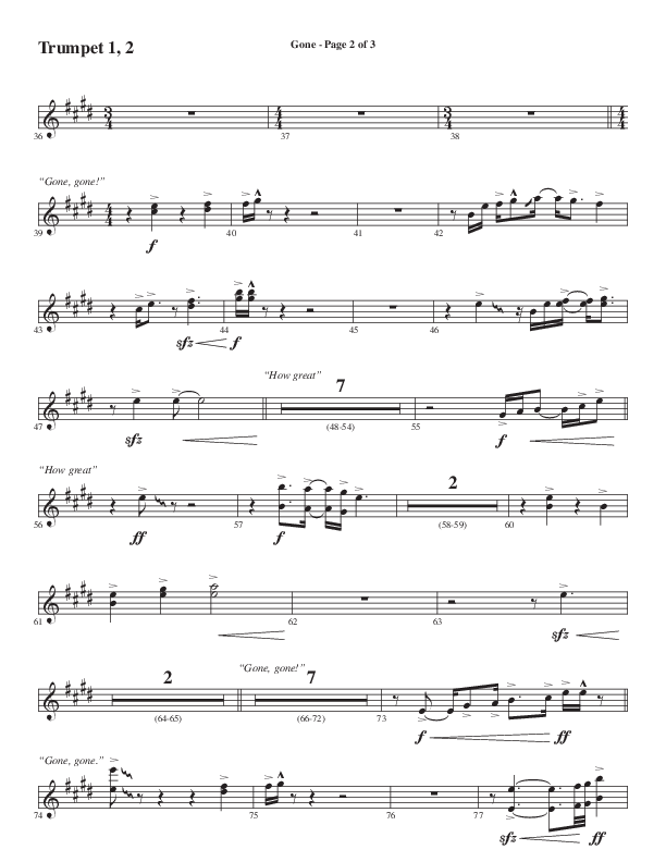 Gone (Choral Anthem SATB) Trumpet 1,2 (Word Music Choral / Arr. Cliff Duren)