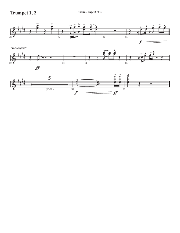 Gone (Choral Anthem SATB) Trumpet 1,2 (Word Music Choral / Arr. Cliff Duren)