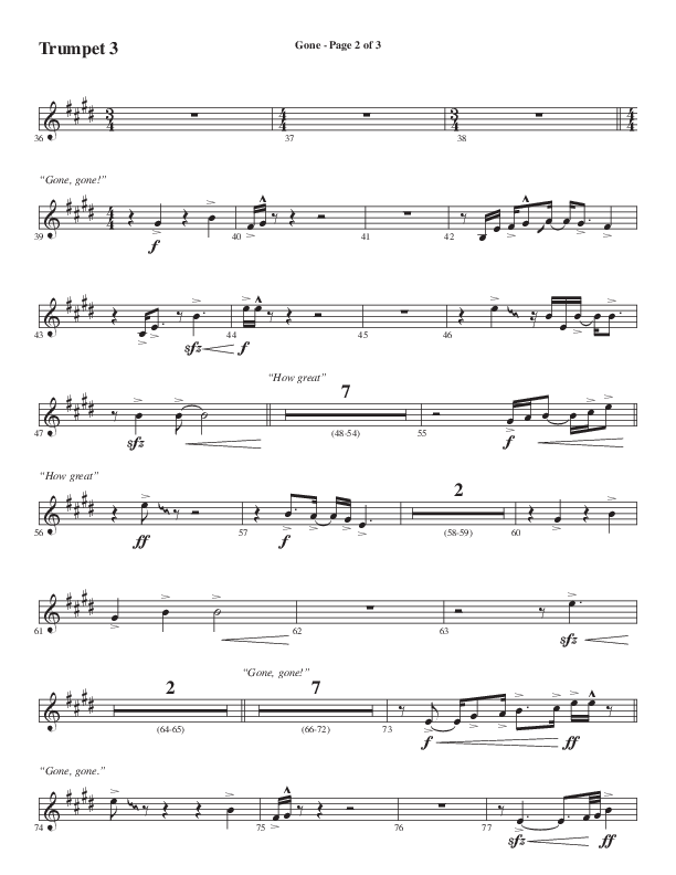 Gone (Choral Anthem SATB) Trumpet 3 (Word Music Choral / Arr. Cliff Duren)