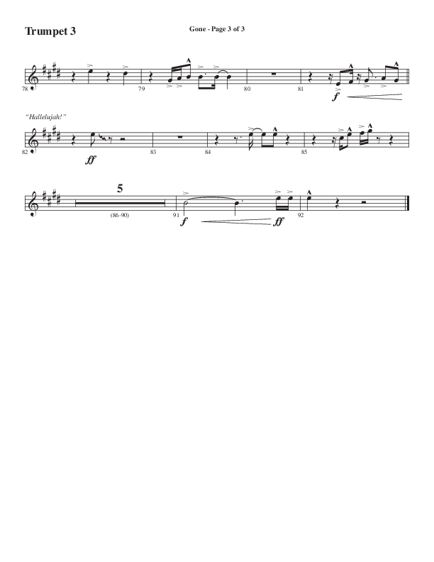 Gone (Choral Anthem SATB) Trumpet 3 (Word Music Choral / Arr. Cliff Duren)