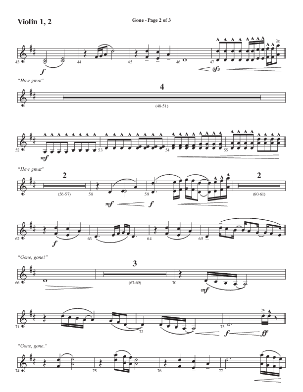 Gone (Choral Anthem SATB) Violin 1/2 (Word Music Choral / Arr. Cliff Duren)