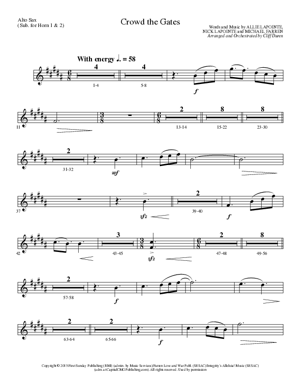 Crowd The Gates (Choral Anthem SATB) Alto Sax (Lillenas Choral / Arr. Cliff Duren)