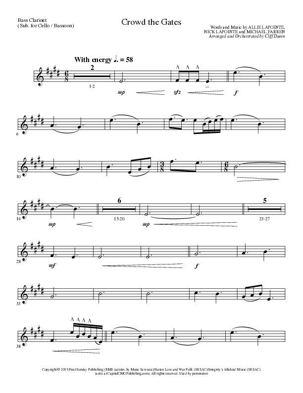 Crowd The Gates (Choral Anthem SATB) Bass Clarinet (Lillenas Choral / Arr. Cliff Duren)