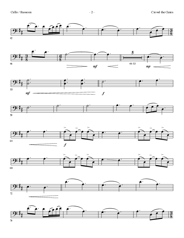 Crowd The Gates (Choral Anthem SATB) Cello (Lillenas Choral / Arr. Cliff Duren)