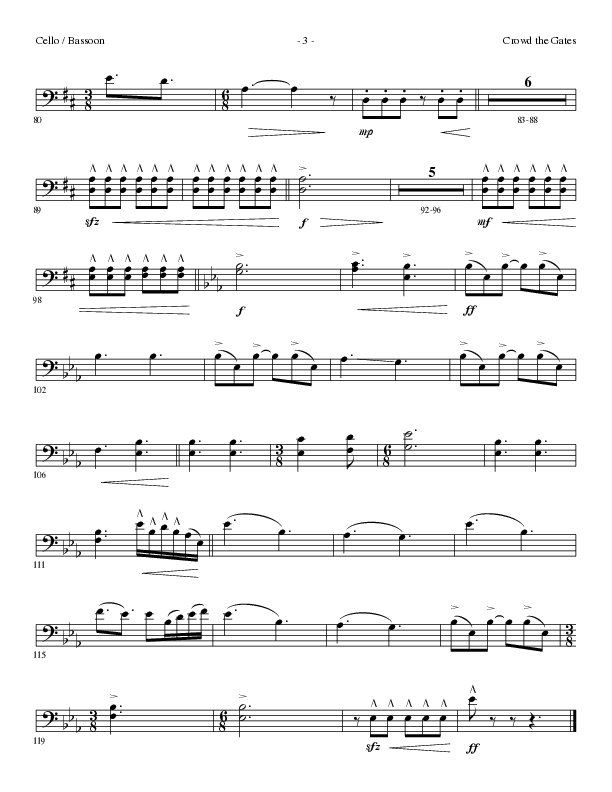 Crowd The Gates (Choral Anthem SATB) Cello (Lillenas Choral / Arr. Cliff Duren)