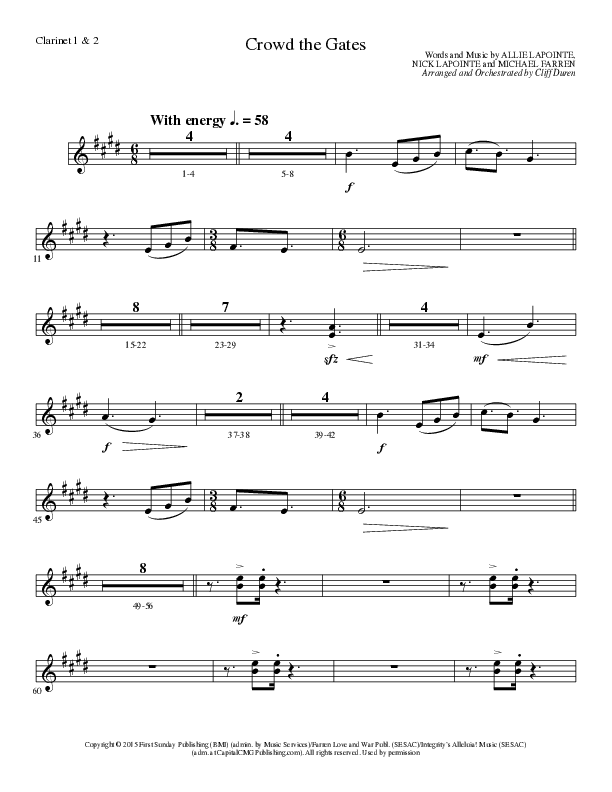 Crowd The Gates (Choral Anthem SATB) Clarinet 1/2 (Lillenas Choral / Arr. Cliff Duren)