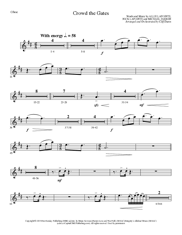 Crowd The Gates (Choral Anthem SATB) Oboe (Lillenas Choral / Arr. Cliff Duren)