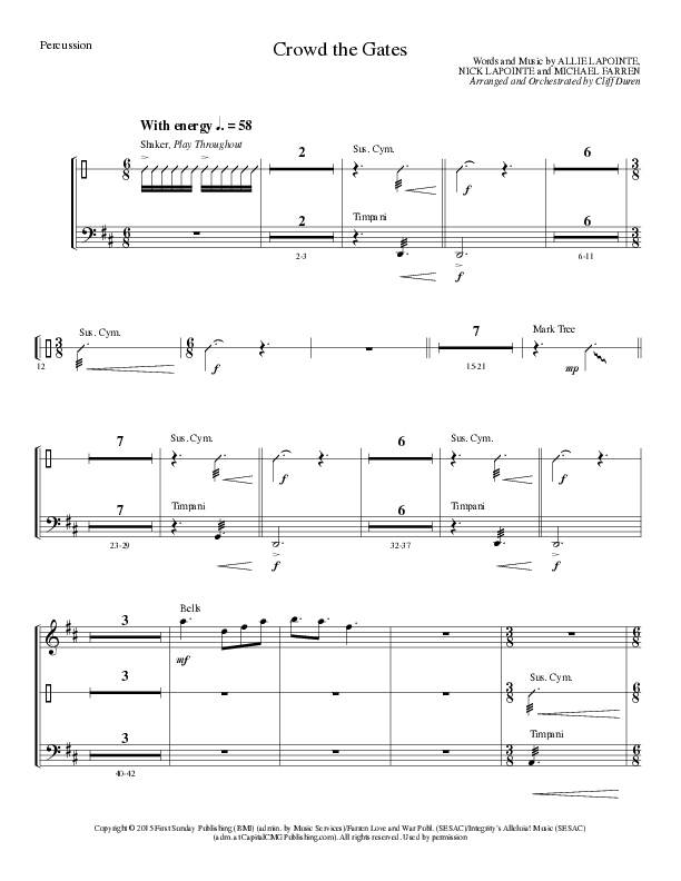Crowd The Gates (Choral Anthem SATB) Percussion (Lillenas Choral / Arr. Cliff Duren)