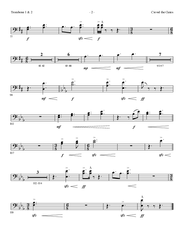 Crowd The Gates (Choral Anthem SATB) Trombone 1/2 (Lillenas Choral / Arr. Cliff Duren)