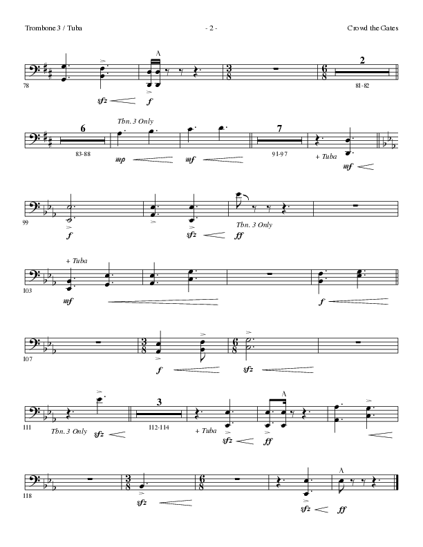 Crowd The Gates (Choral Anthem SATB) Trombone 3/Tuba (Lillenas Choral / Arr. Cliff Duren)