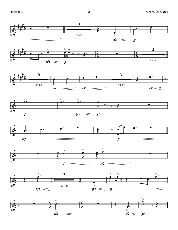 Crowd The Gates (Choral Anthem SATB) Trumpet 1 (Lillenas Choral / Arr. Cliff Duren)