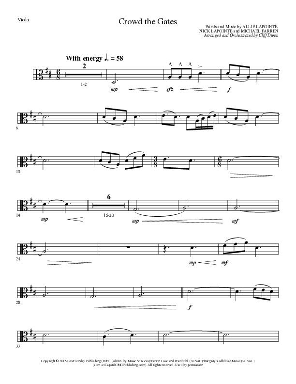 Crowd The Gates (Choral Anthem SATB) Viola (Lillenas Choral / Arr. Cliff Duren)