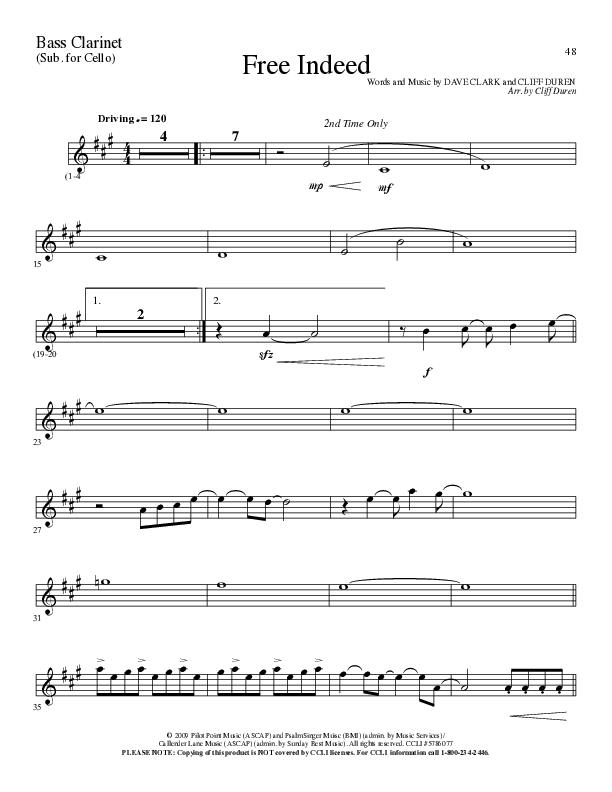 Free Indeed (Choral Anthem SATB) Bass Clarinet (Lillenas Choral / Arr. Cliff Duren / Orch. Cliff Duren)