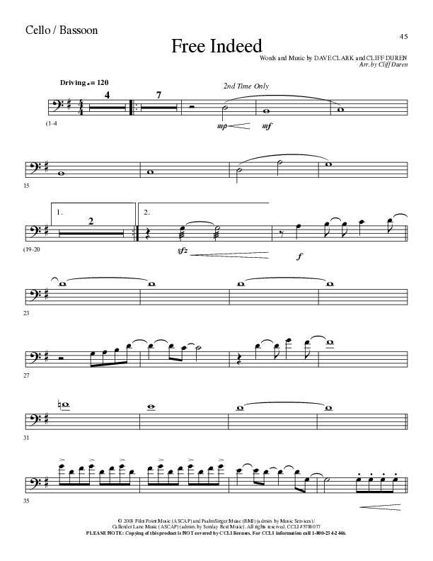 Free Indeed (Choral Anthem SATB) Cello (Lillenas Choral / Arr. Cliff Duren / Orch. Cliff Duren)