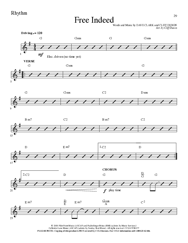 Free Indeed (Choral Anthem SATB) Rhythm Chart (Lillenas Choral / Arr. Cliff Duren / Orch. Cliff Duren)