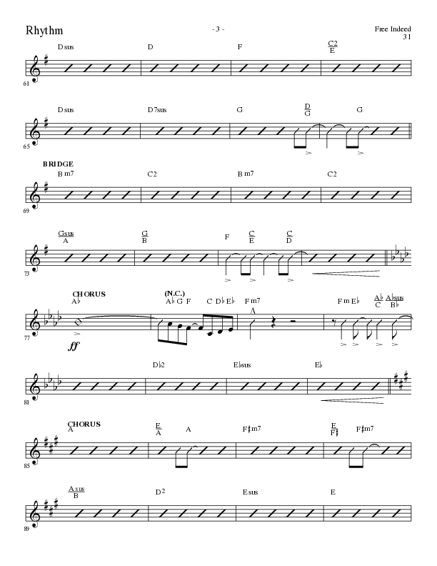 Free Indeed (Choral Anthem SATB) Rhythm Chart (Lillenas Choral / Arr. Cliff Duren / Orch. Cliff Duren)