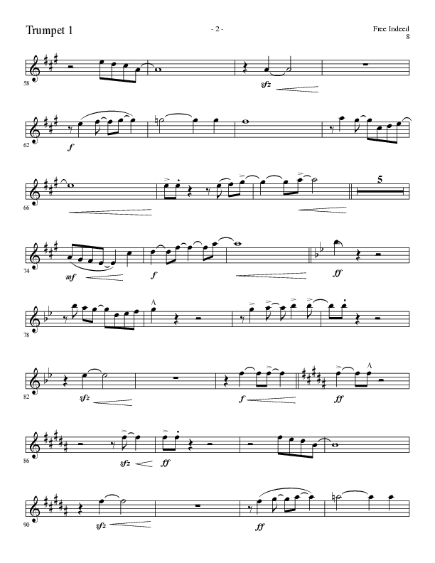 Free Indeed (Choral Anthem SATB) Trumpet 1 (Lillenas Choral / Arr. Cliff Duren / Orch. Cliff Duren)